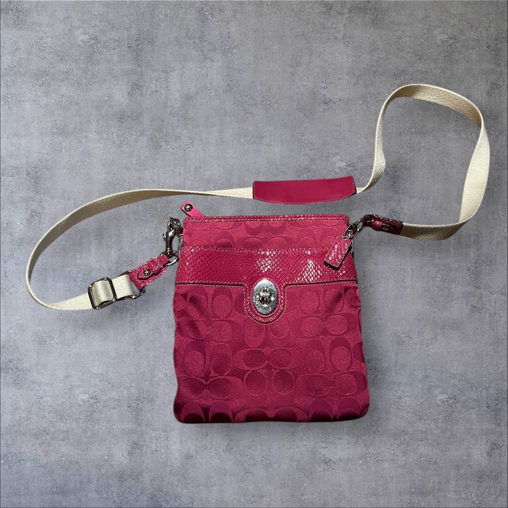 Coach Python Pink Signature Monogram Crossbody Ba… - image 2